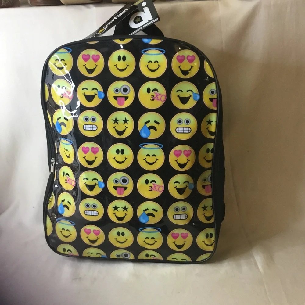 Emoji Print Black Backpack - Men Bags